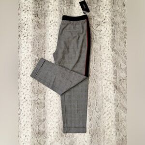 Gray Plaid Pants with Sporty Stripe Detail